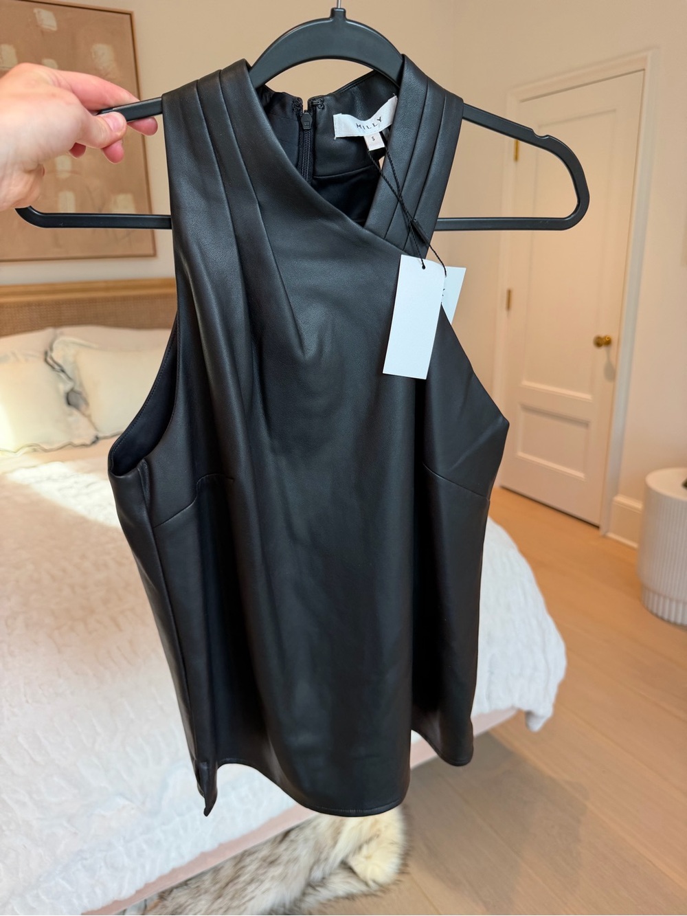 Milly Black Faux Leather Halter Top